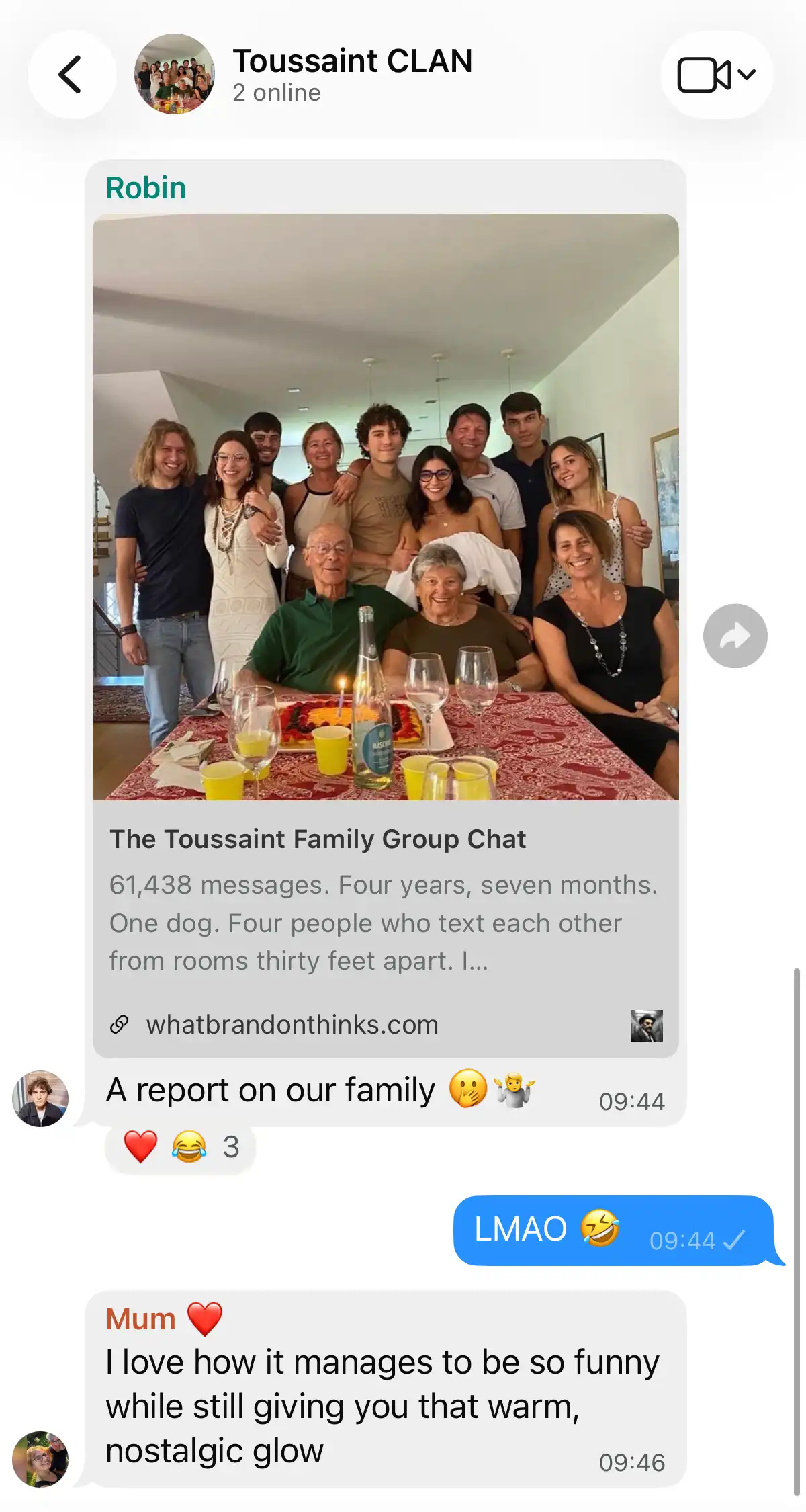 🏡 Extended family reaction to a Brandon report